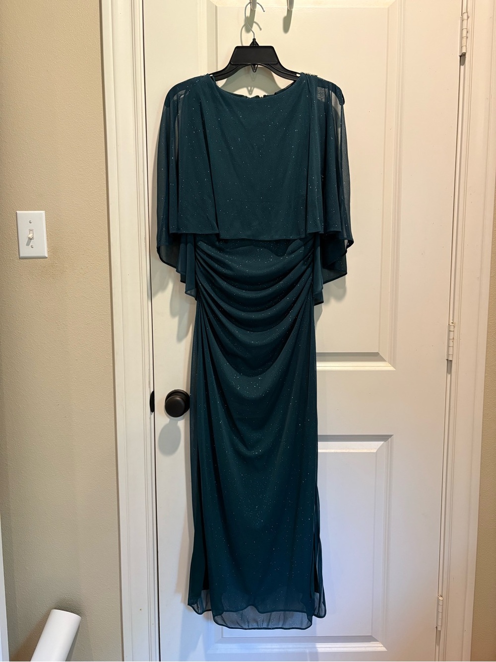 Elegant Teal Evening Maxi Dress with Cape Overlay EUC 6 P - Picture 3 of 16